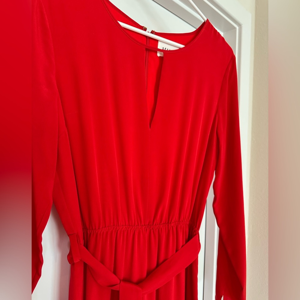 Sézane Elegant Red Long Sleeve Silk Victoire Dress (Size FR 36 | US 4) - Picture 6 of 15